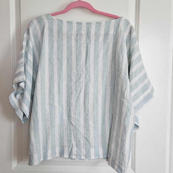 Trovata Birds Of Paradise Blue White Stiped Linen Pop Over Blouse Size Medium - Picture 5 of 9